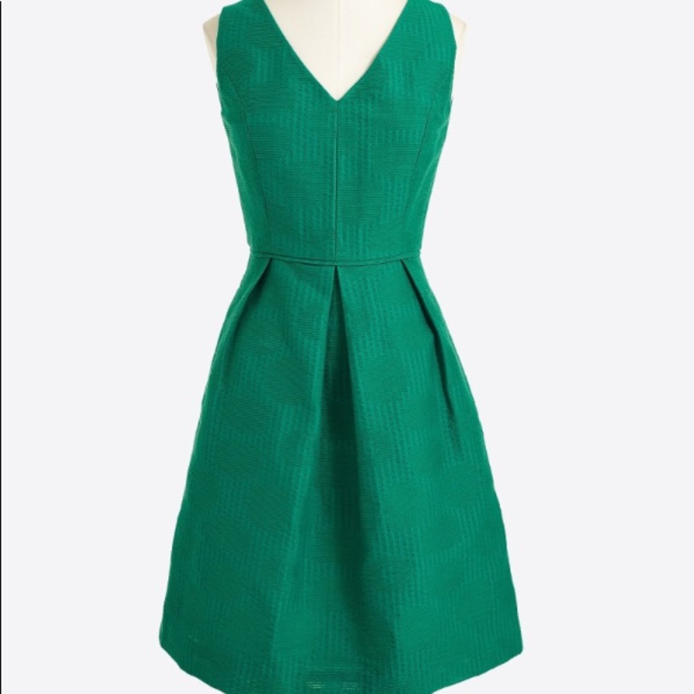 J Crew Jacquard Emerald Green A-Line Dress NWT 12